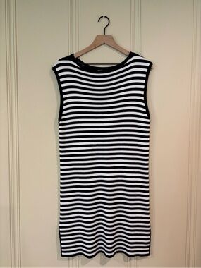 Nicole Miller Sleeveless Black and White Striped Knit Dress
